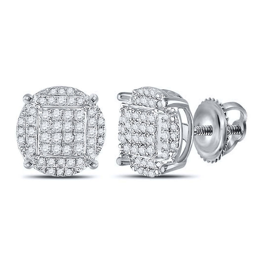 Sterling Silver Or Yellow-Tone Sterling Silver Round Diamond Circle Cluster Earrings 1/2 Cttw