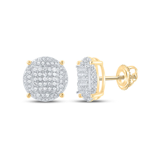 Yellow-tone Sterling Silver Round Diamond Circle Disk Cluster Earrings 5/8 Cttw