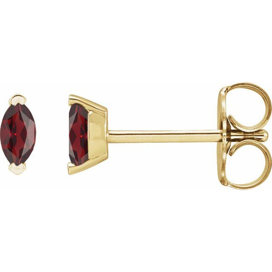 14K Yellow Gold Marquise Pair 4 X 2 Mm Friction 2-Prong Polished Natural Mozambique Garnet Solitaire V-Prong Earrings