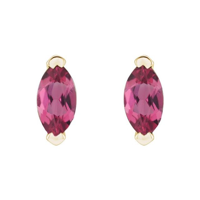 14K Yellow Gold Marquise Pair 4 X 2 Mm Friction 2-Prong Polished Natural Pink Tourmaline Solitaire V-Prong Earrings