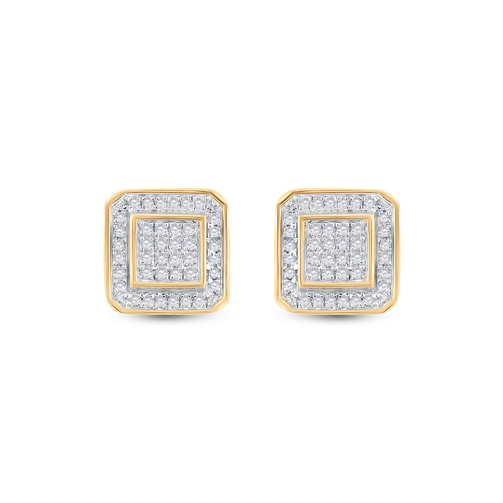 10K Yellow Gold Round Diamond Square Earrings 1/4 Cttw