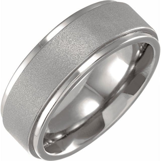 Titanium Polished 7 Mm Polished Stepped-Edge Standard-Fit Band With Oxidized Finish Size 13