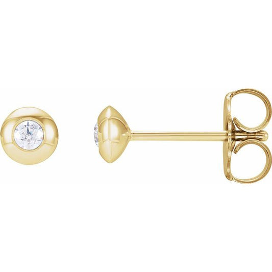 14K Yellow Gold 2 Mm Friction Back Polished .06 Ctw Natural Diamond Domed Bezel-Set Earrings