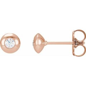 14K Rose Gold Round 2.5 Mm 1/8 Ctw Natural Diamond Domed Bezel-Set Earrings