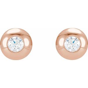 14K Rose Gold Round 2.5 Mm 1/8 Ctw Natural Diamond Domed Bezel-Set Earrings