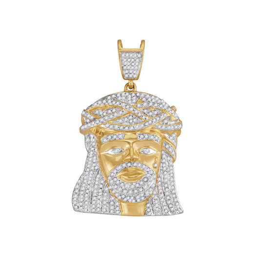10K Yellow Gold Mens Round Diamond Jesus Charm Pendant 1-1/4 Cttw, Length: 1.15 In, Width: 0.39 In