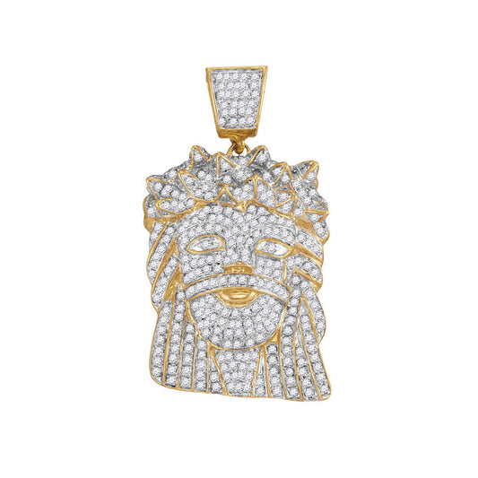 10K Yellow Gold Mens Round Diamond Jesus Face Charm Pendant 1-3/4 Cttw, Length: 1.52 In, Width: 0.83 In