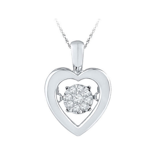 Sterling Silver Womens Round Diamond Moving Twinkle Heart Pendant 1/10 Cttw, Width: 0.41 In