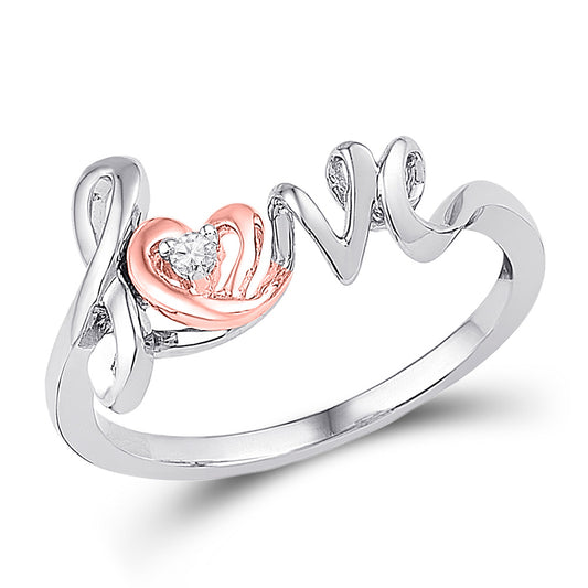 10K Two-tone Gold Womens Round Diamond Love Heart Ring .02 Cttw, Womens Size: 5-10