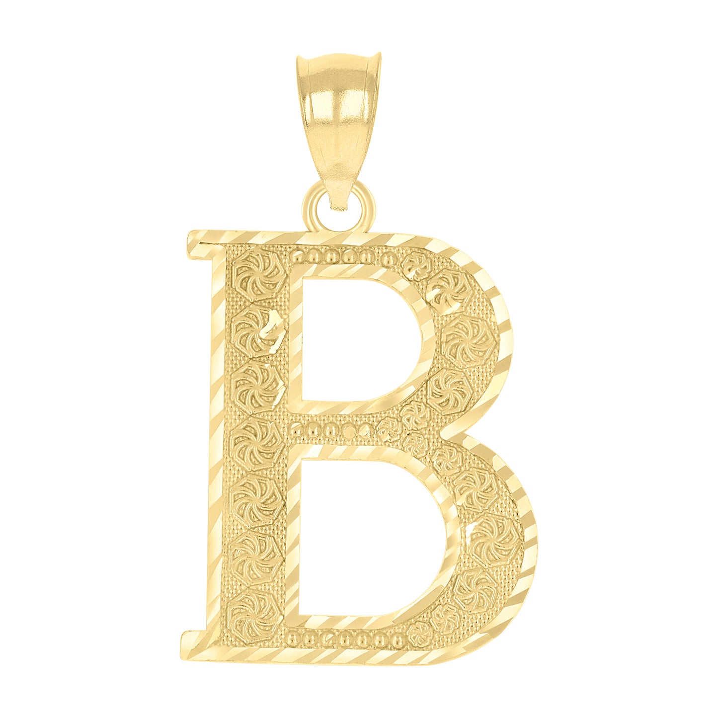 10K Yellow Gold Unisex Diamond-Cut Initial Letter Charm Pendant