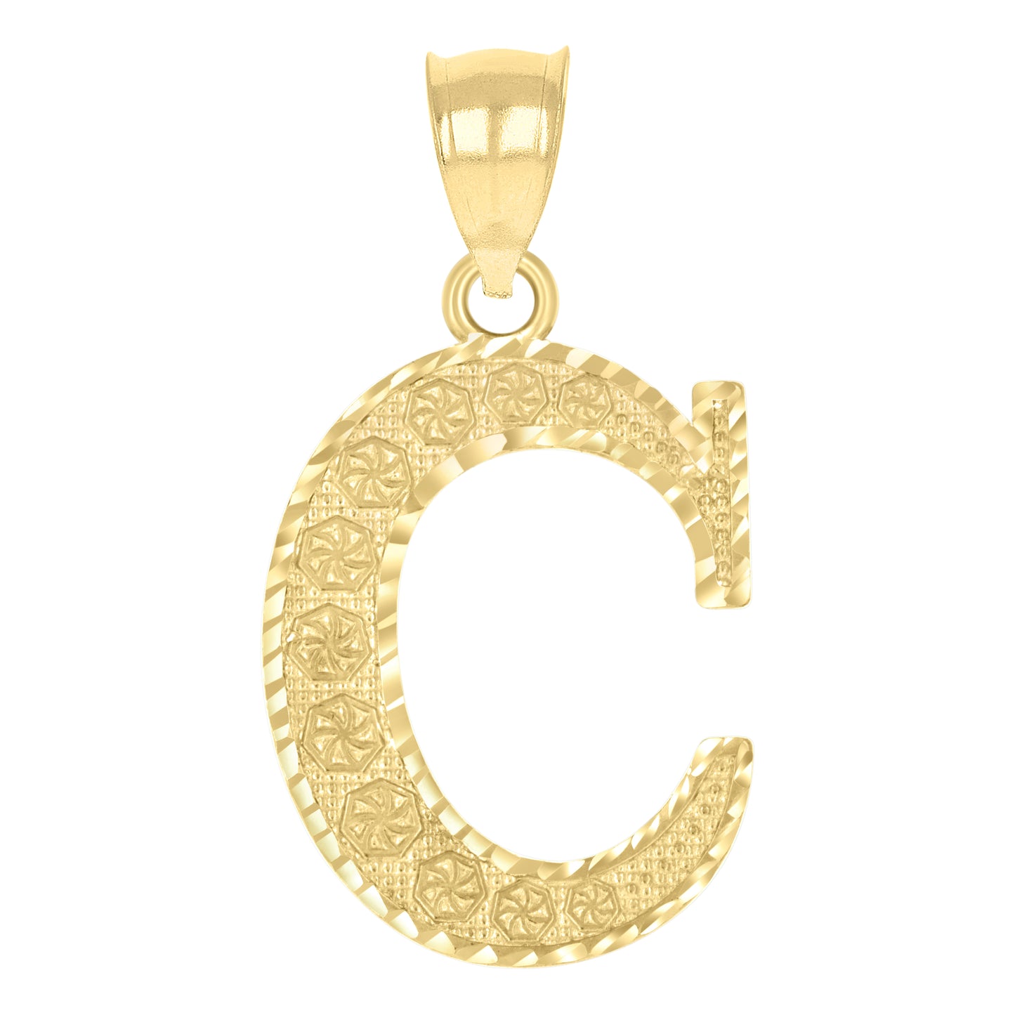 10K Yellow Gold Unisex Diamond-Cut Initial Letter Charm Pendant