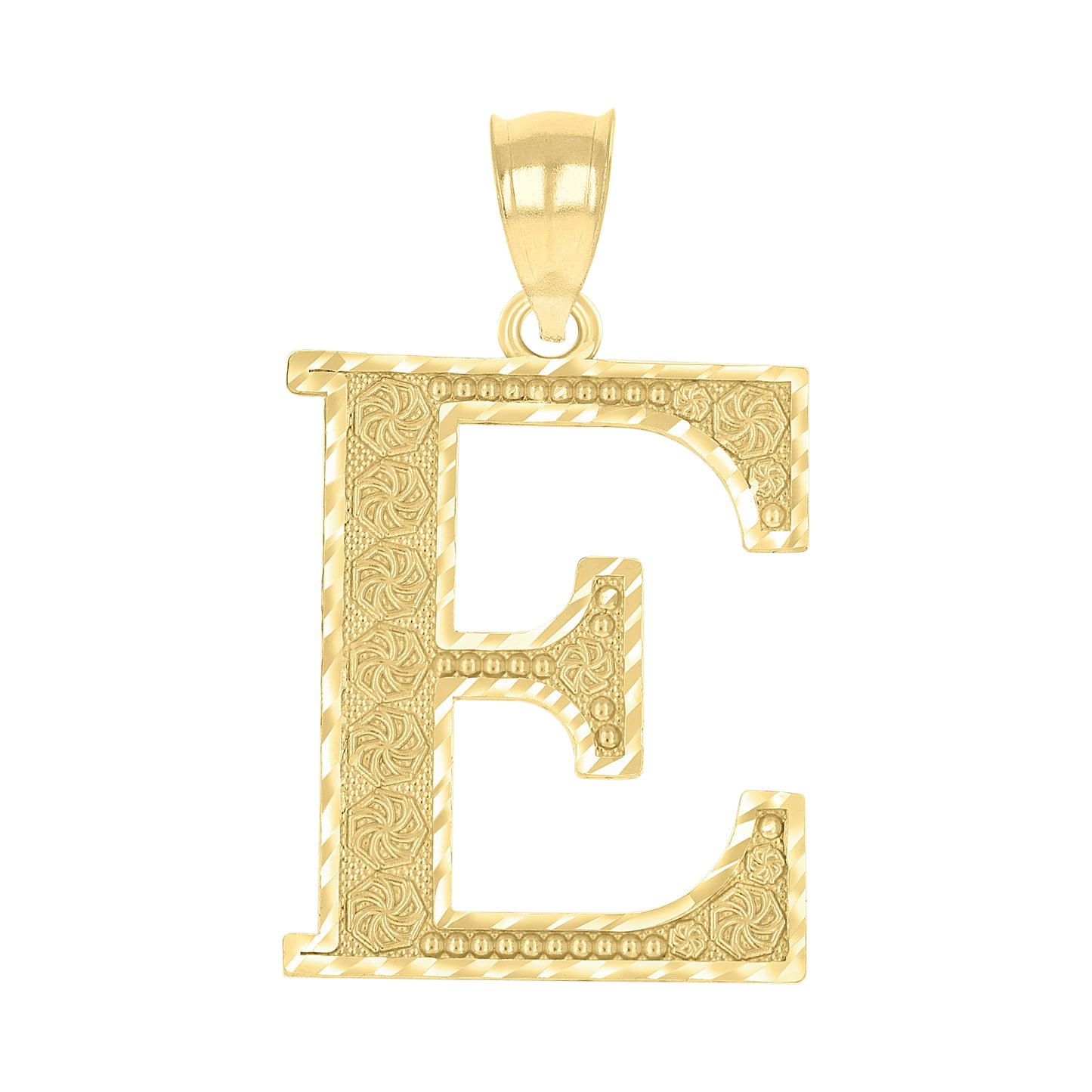 10K Yellow Gold Unisex Diamond-Cut Initial Letter Charm Pendant