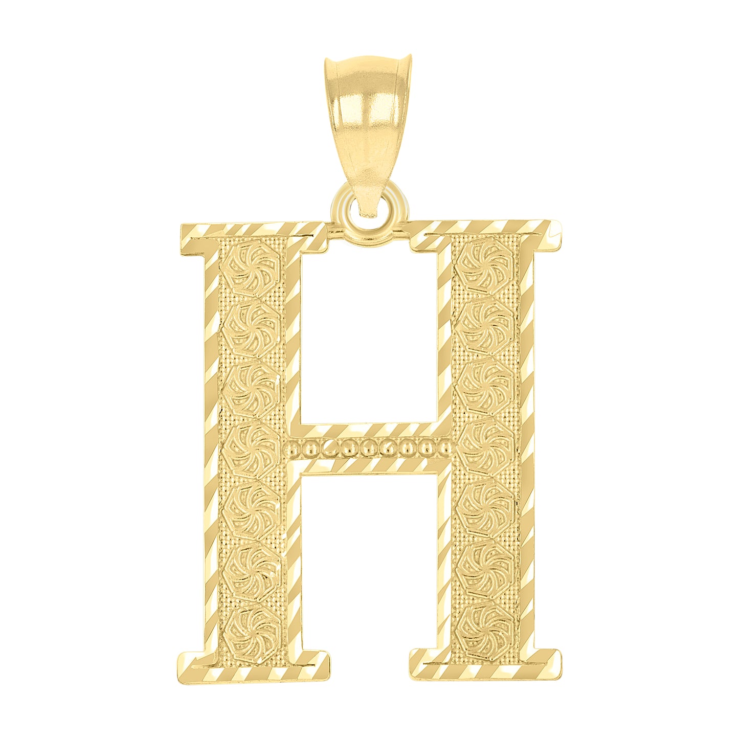 10K Yellow Gold Unisex Diamond-Cut Initial Letter Charm Pendant