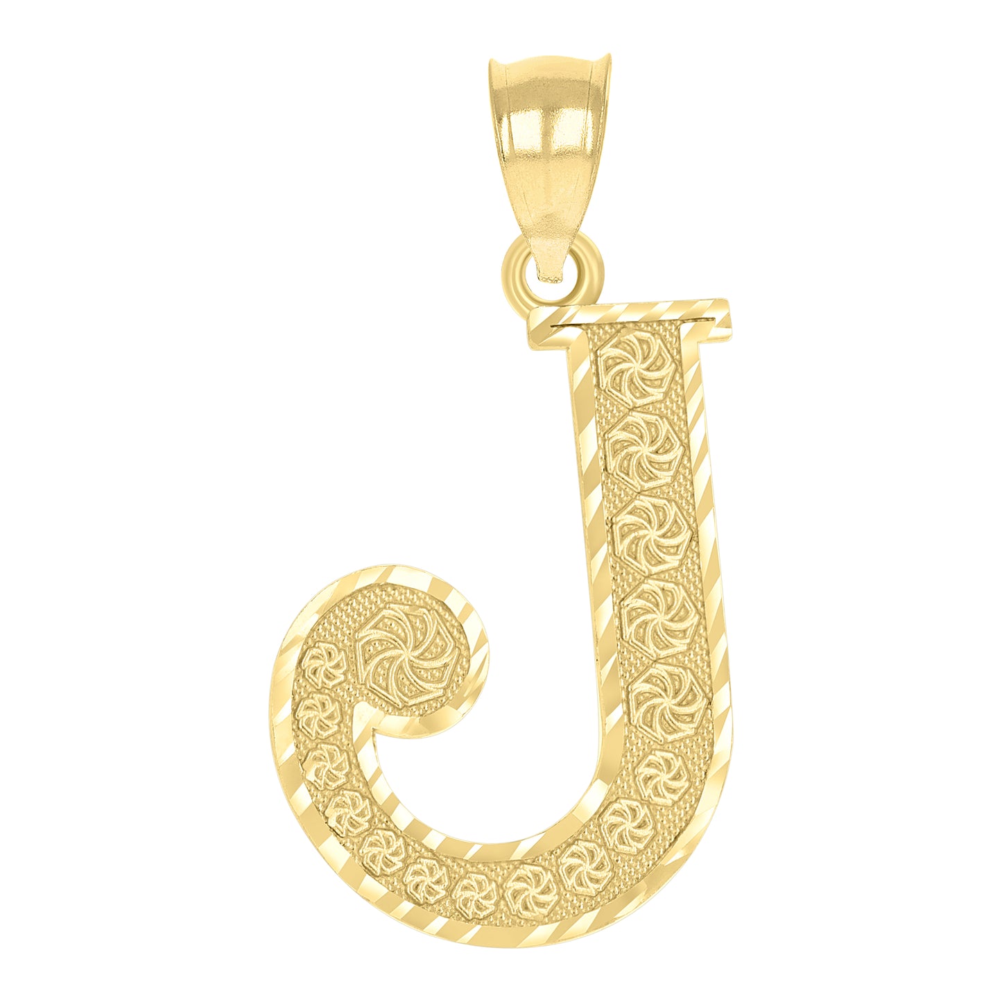 10K Yellow Gold Unisex Diamond-Cut Initial Letter Charm Pendant