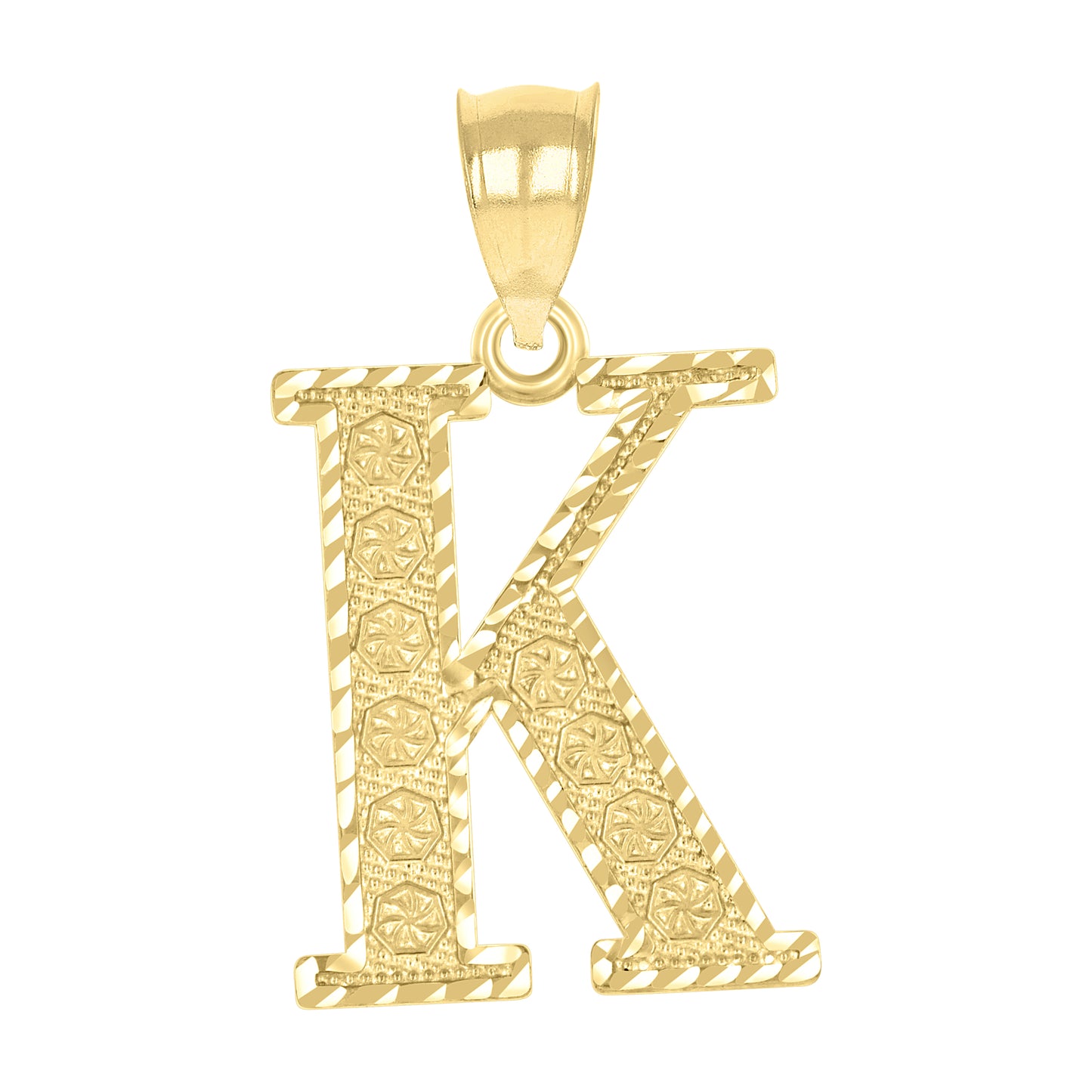 10K Yellow Gold Unisex Diamond-Cut Initial Letter Charm Pendant