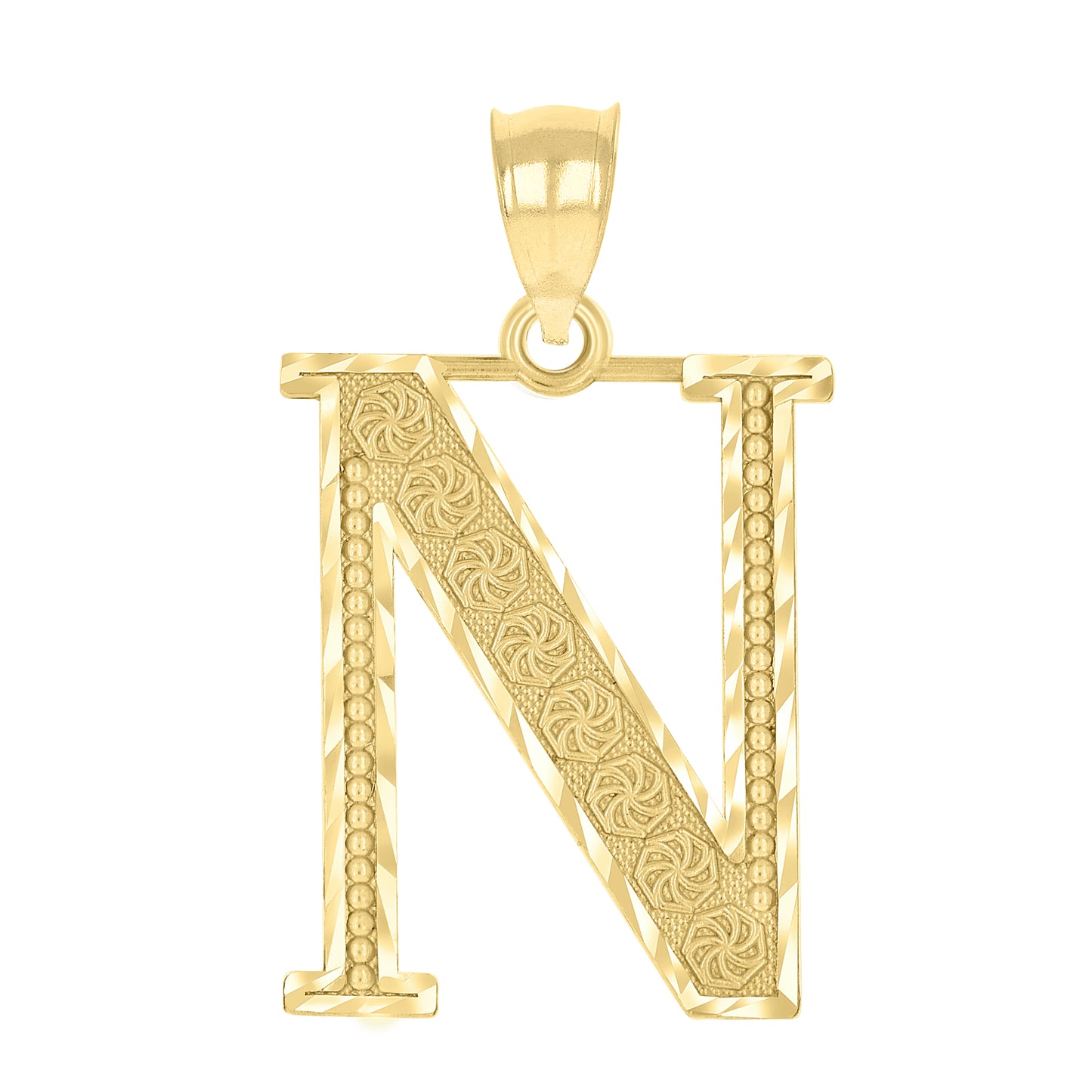 10K Yellow Gold Unisex Diamond-Cut Initial Letter Charm Pendant