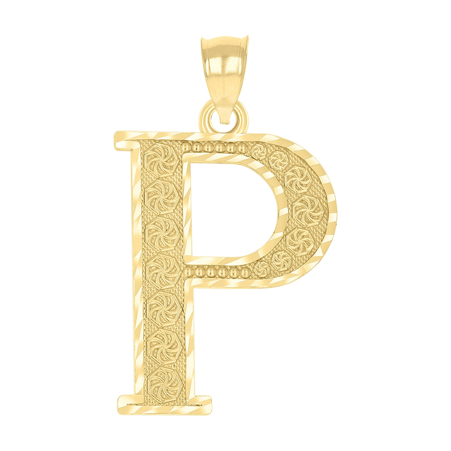 10K Yellow Gold Unisex Diamond-Cut Initial Letter Charm Pendant