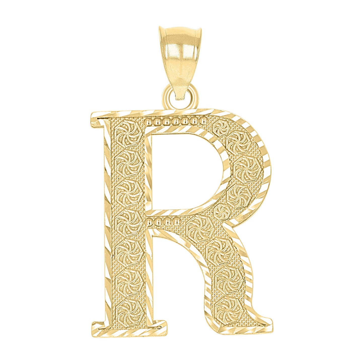 10K Yellow Gold Unisex Diamond-Cut Initial Letter Charm Pendant