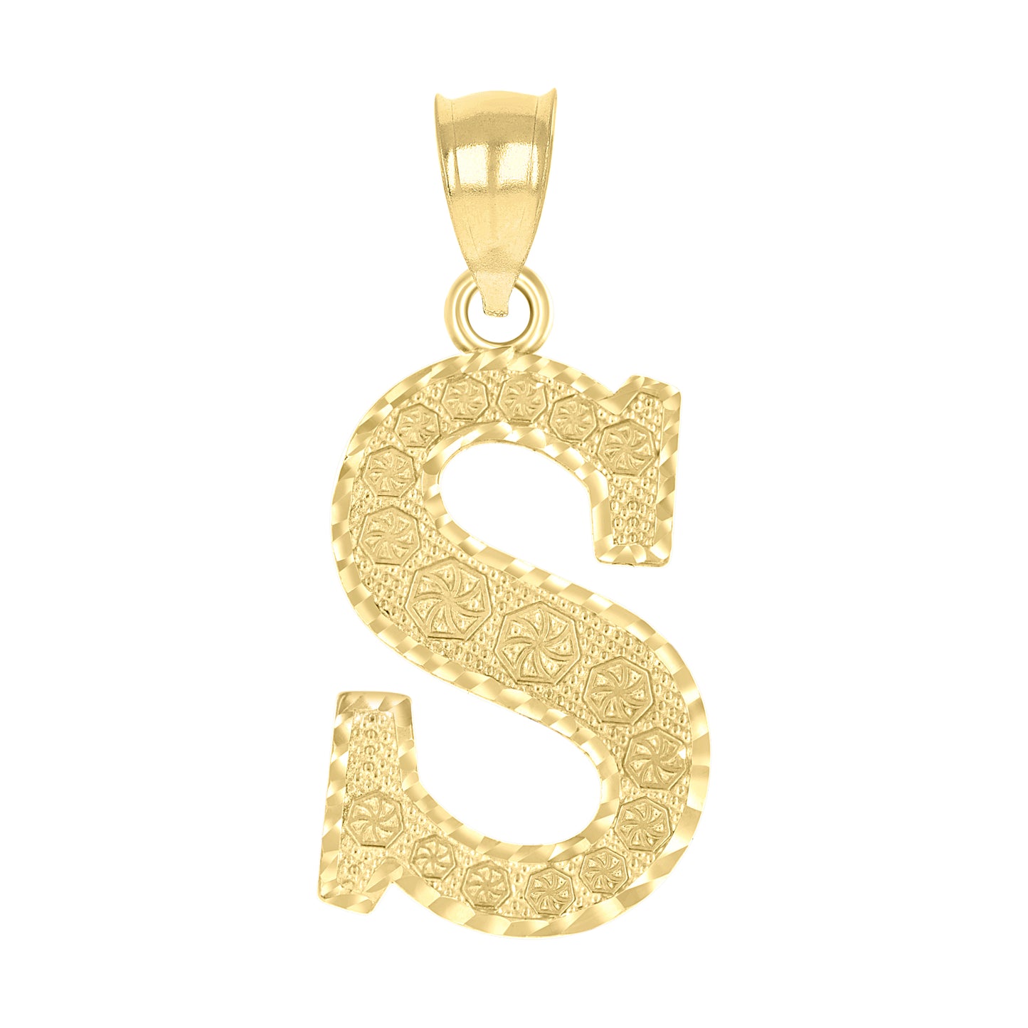 10K Yellow Gold Unisex Diamond-Cut Initial Letter Charm Pendant