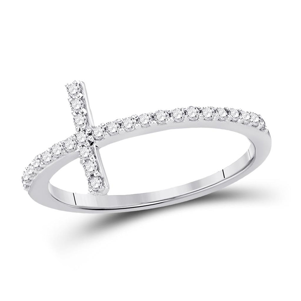 10K White Gold Womens Round Diamond Cross Religious Band Ring 1/5 Cttw, Womens Size: 5-10