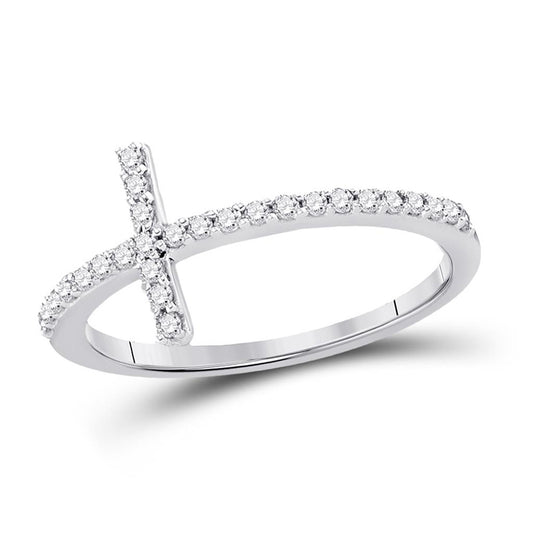 10K White Gold Womens Round Diamond Cross Religious Band Ring 1/5 Cttw, Womens Size: 5-10