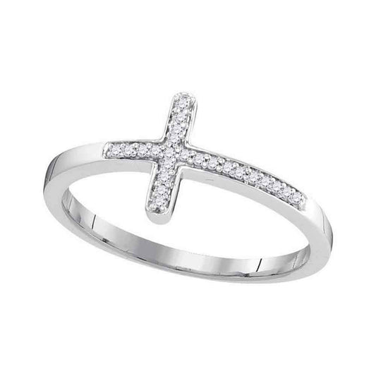 10K White Gold Womens Round Diamond Cross Religious Band Ring 1/20 Cttw, Womens Size: 5-10