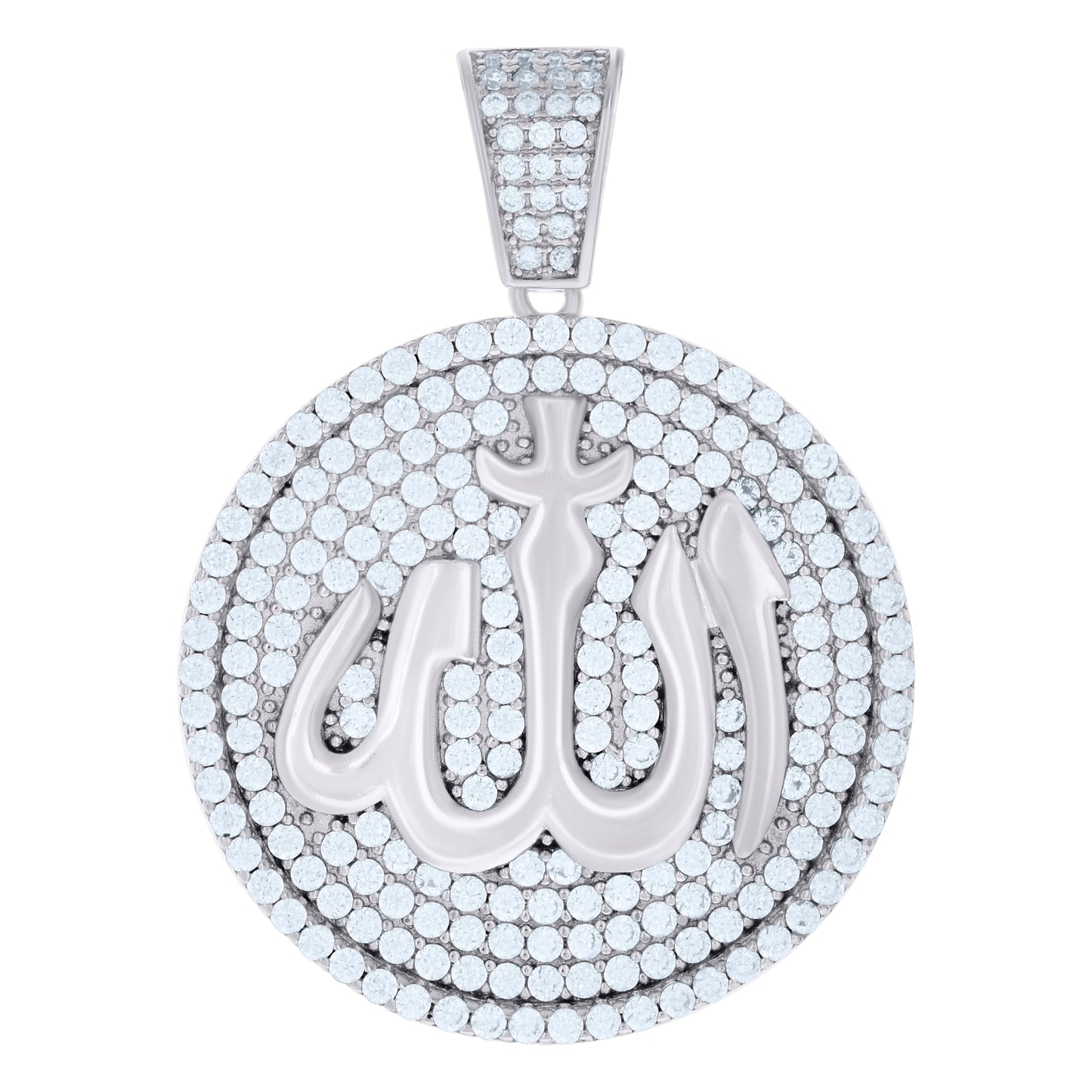 Sterling Silver Men Cubic-Zirconia Allah Symbol Religious Charm Pendant
