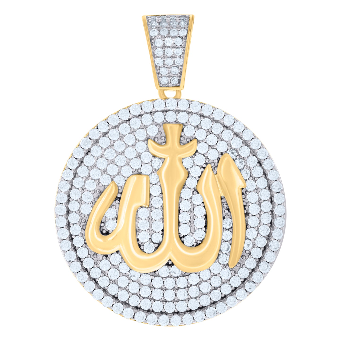 Sterling Silver Men Cubic-Zirconia Allah Symbol Religious Charm Pendant