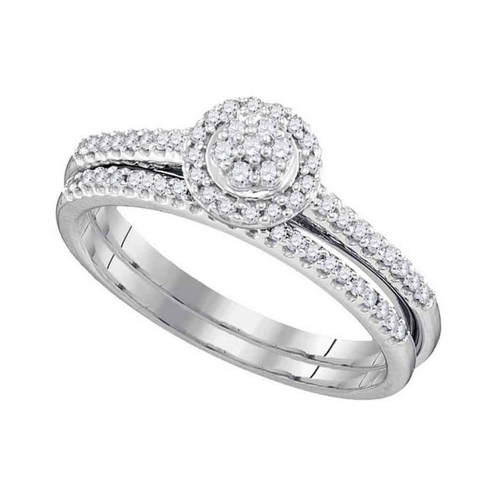 10K White Gold Round Diamond Cluster Bridal Wedding Ring Band Set 1/3 Cttw, Womens Size: 5-10