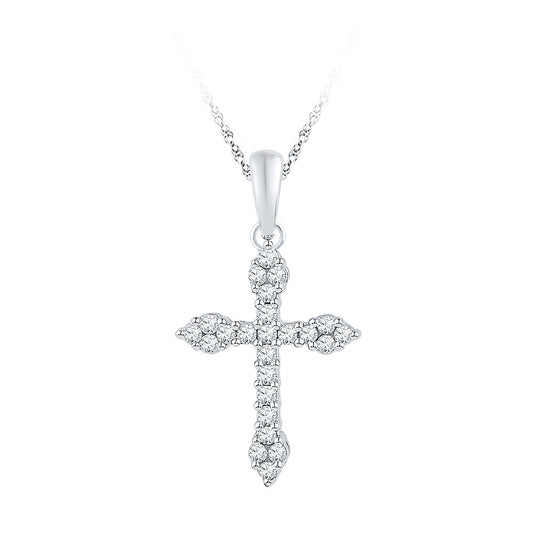 10K White Gold Womens Round Diamond Cross Crucifix Faith Pendant 1/4 Cttw, Width: 0.48 In