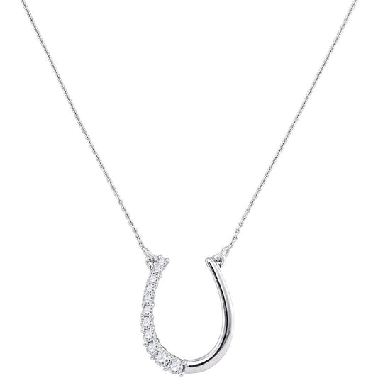 10K White Gold Womens Round Diamond Horseshoe Pendant Necklace 1/5 Cttw, Length: 17.5 In, Width: 0.44 In