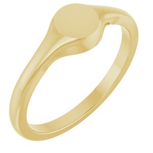14K Yellow Gold Round 6.1 X 5.8 Mm Brush Polished Petite Signet Ring Size 7
