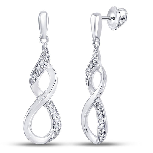 Sterling Silver Womens Round Diamond Infinity Dangle Earrings 1/20 Cttw, Length: 1.04 In, Width: 0.28 In