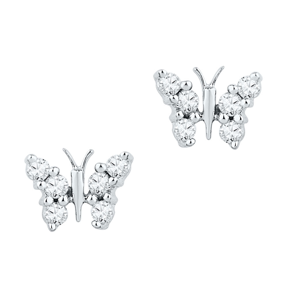 10K White Gold Womens Round Diamond Butterfly Earrings 1/5 Cttw, Length: 0.2 In, Width: 0.26 In