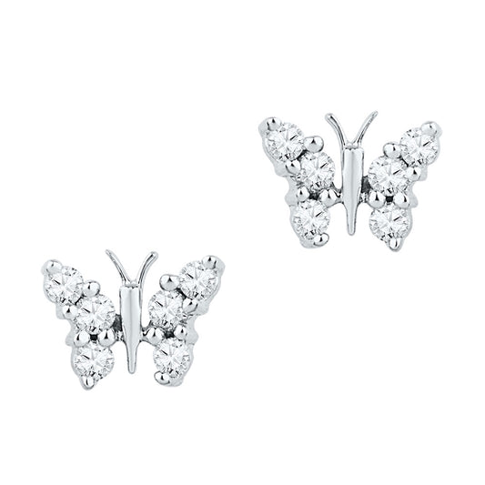 10K White Gold Womens Round Diamond Butterfly Earrings 1/5 Cttw, Length: 0.2 In, Width: 0.26 In
