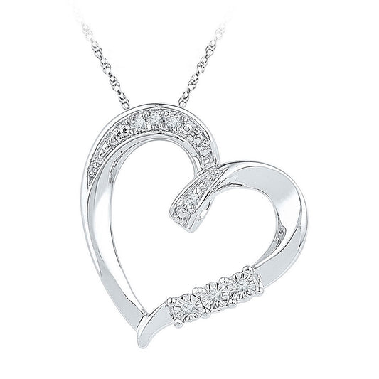 Sterling Silver Womens Round Diamond Heart Pendant .03 Cttw, Width: 0.69 In