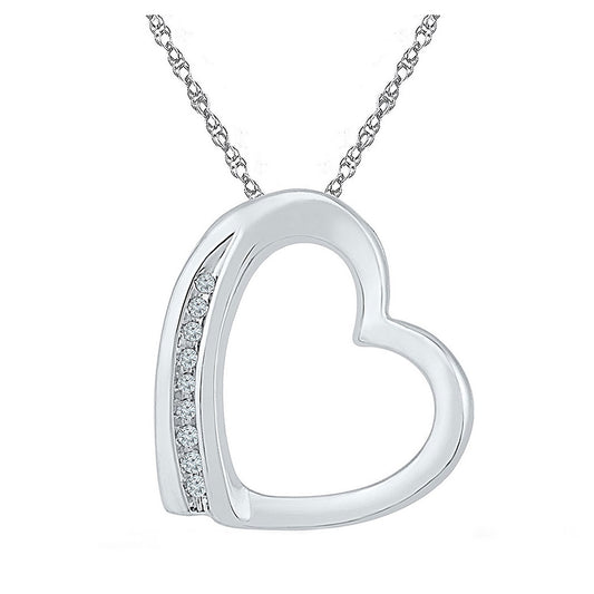 Sterling Silver Womens Round Diamond Heart Pendant .03 Cttw, Width: 0.5 In