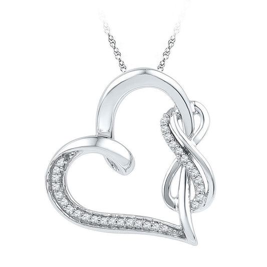 Sterling Silver Womens Round Diamond Linked Infinity Heart Pendant 1/8 Cttw, Width: 0.74 In