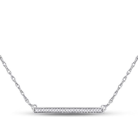 10K White Gold Womens Round Diamond Horizontal Bar Pendant Necklace 1/10 Cttw, Length: 17.5 In, Width: 0.9 In