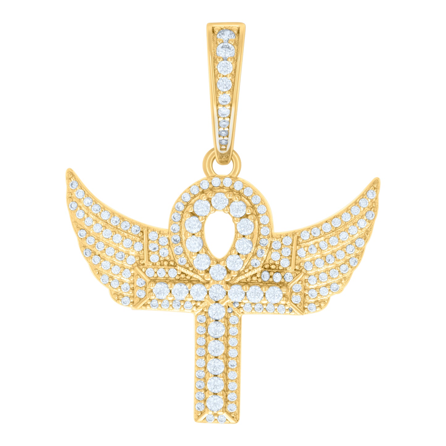 Sterling Silver Mens Cubic-Zirconia Egyptian Flying Ankh Cross Religious Charm Pendant