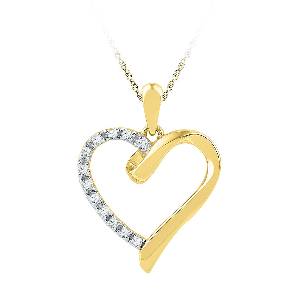 10K Yellow Gold Or Sterling Silver Womens Round Diamond Heart Pendant