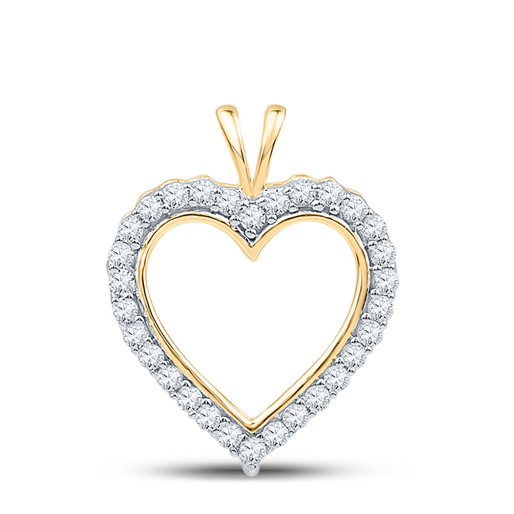 10K Yellow Gold Womens Round Diamond Heart Pendant 1/4 Cttw, Width: 0.54 In