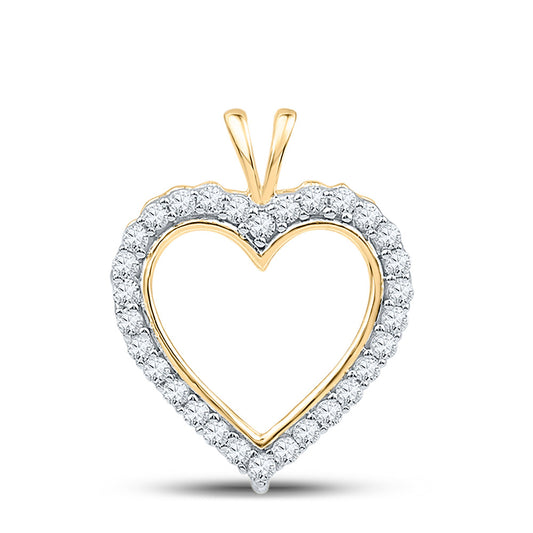 10K Yellow Gold Womens Round Diamond Heart Pendant 1/4 Cttw, Width: 0.54 In