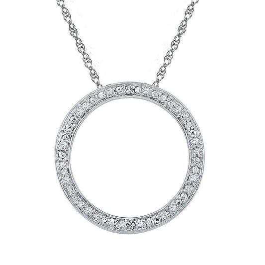 Sterling Silver Womens Round Diamond Circle Outline Pendant 1/20 Cttw, Width: 0.67 In