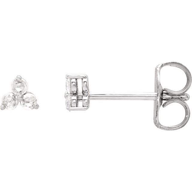14K White Gold 1.5 Mm Round Friction Back Polished 0.05 Ctw Rose-Cut Natural Diamond 3-Stone Earrings