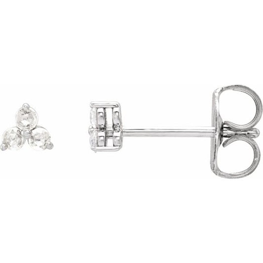 14K White Gold 1.5 Mm Round Friction Back Polished 0.05 Ctw Rose-Cut Natural Diamond 3-Stone Earrings