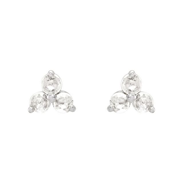 14K White Gold 1.5 Mm Round Friction Back Polished 0.05 Ctw Rose-Cut Natural Diamond 3-Stone Earrings