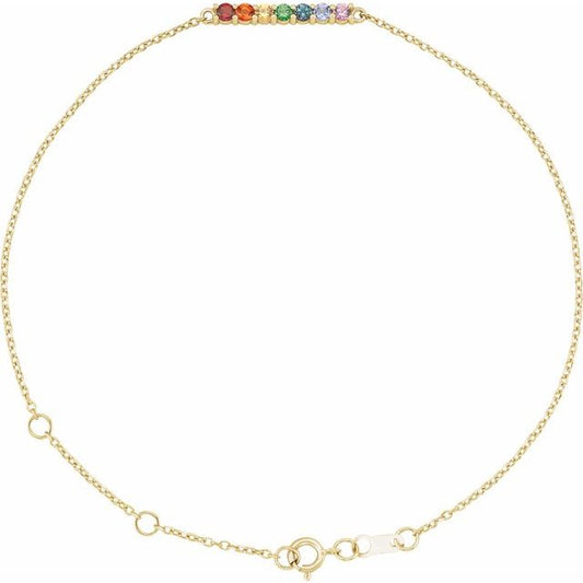 14K Yellow Gold Round  2 Mm 6 1/2-7 1/2 In Polished Natural Multi-Gemstone Adjustable Bracelet