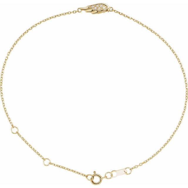 14K Yellow Gold  Round 1 Mm 6 1/2-7 1/2 In I1, G-H Polished .015 Ctw Natural Diamond Angel Wing Bracelet