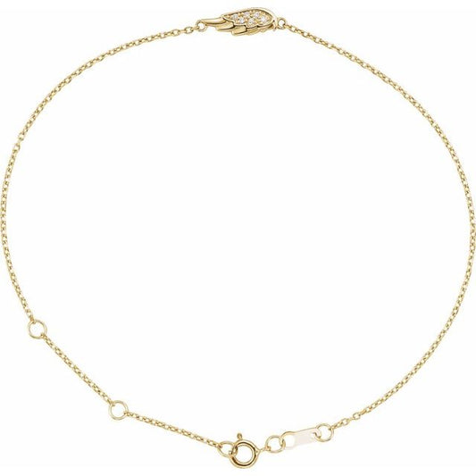 14K Yellow Gold  Round 1 Mm 6 1/2-7 1/2 In I1, G-H Polished .015 Ctw Natural Diamond Angel Wing Bracelet